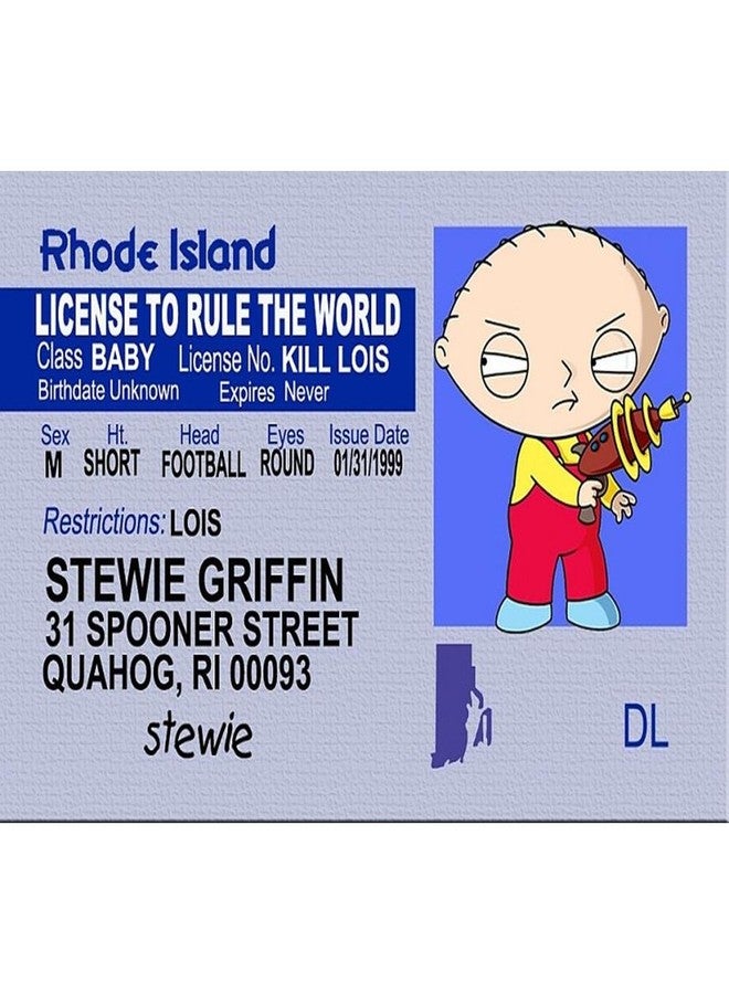 Signs 4 Fun Parody ID | Stewie Driver’s License | Fake ID Novelty Card | Collectible Trading Card Driver’s License | Novelty Gift for Holidays | Made in The USA